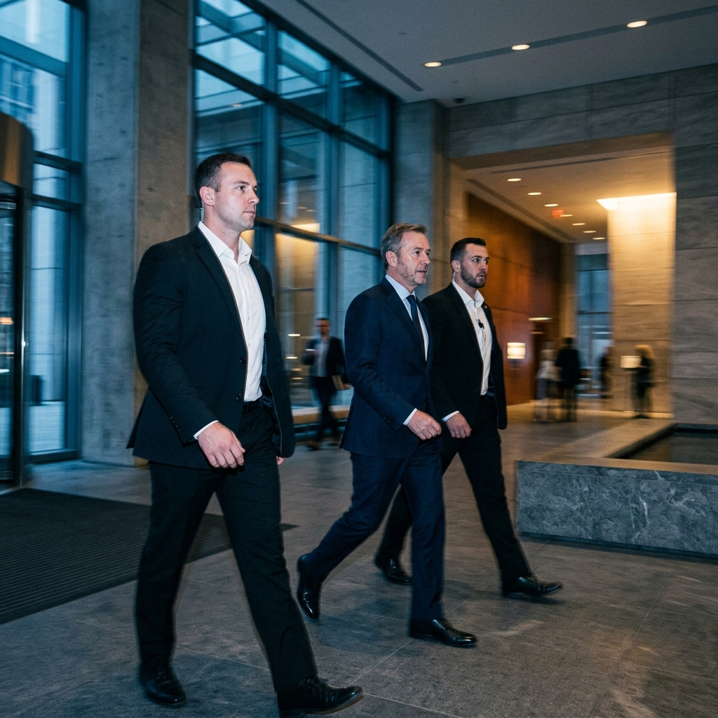 Executive protection team escorting client